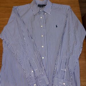Ralph Lauren Navy and White Striped Dress Shirt